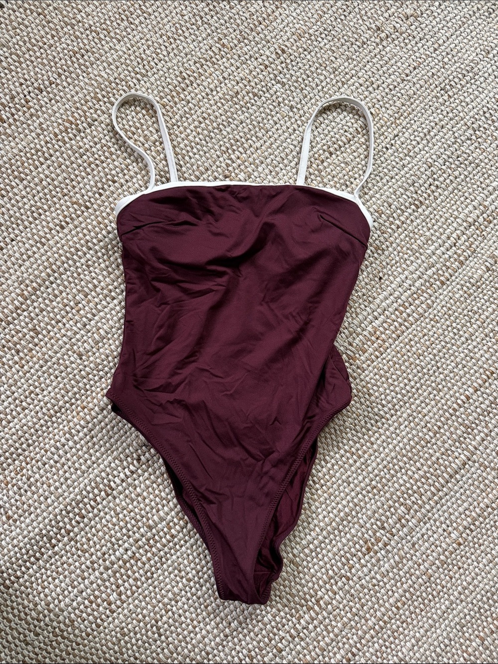 H&M Burgundy One-Piece Swimsuit with White Trim